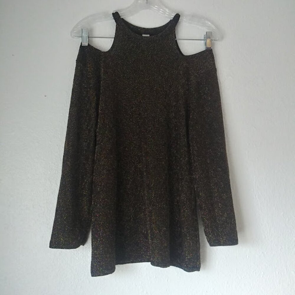 No Boundaries women's size XL black and gold cold shoulder metallic blouse